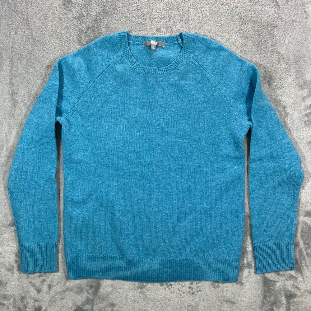 UNIQLO Premium 100% Lambswool Crew Neck Sweater Womens M Blue 251-151962 Solid